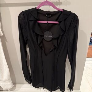 White Fox Boutique Black Ruffled Tie Front Blouse